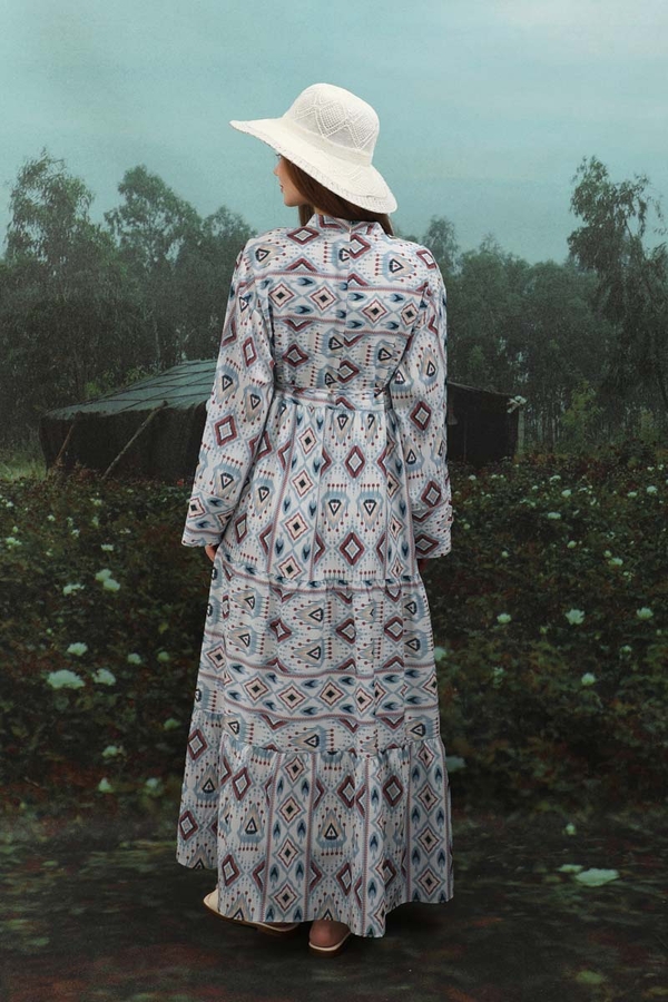 Bohem Desen Elbise Bebe Mavisi - 10