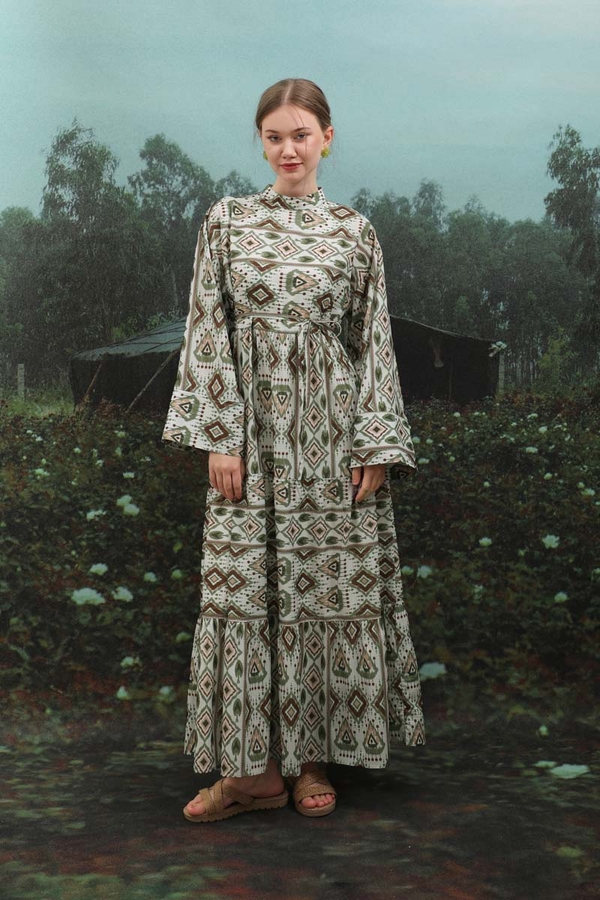 Bohem Desen Elbise Haki - 6