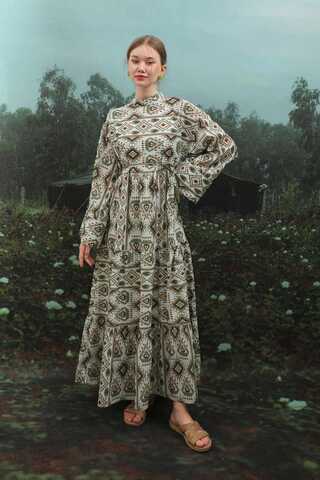 Bohem Desen Elbise Haki - 4