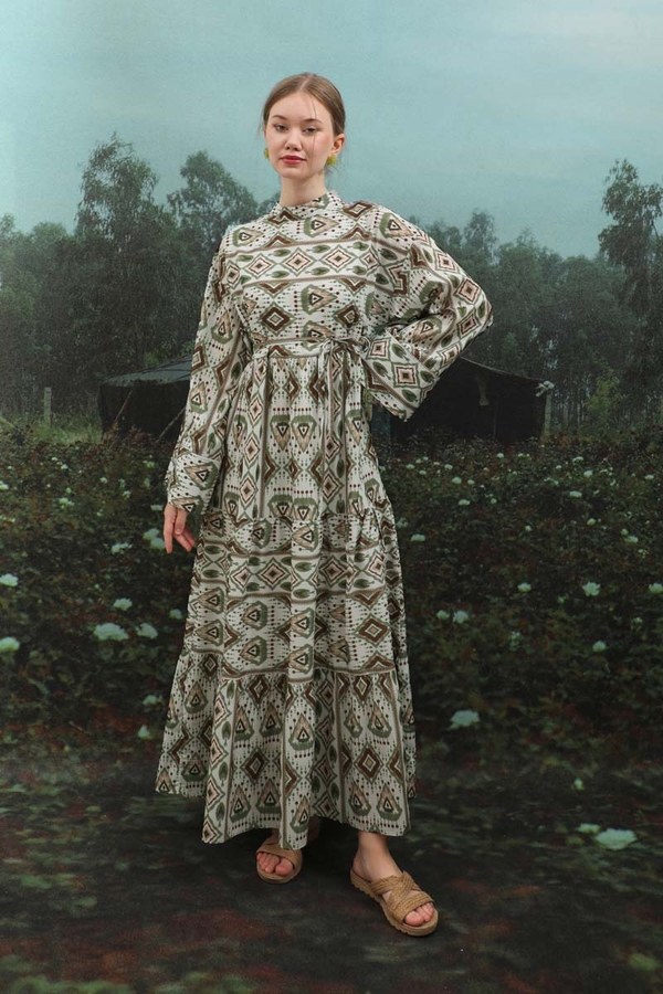 Bohem Desen Elbise Haki - 4