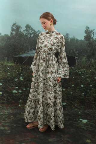 Bohem Desen Elbise Haki - 7