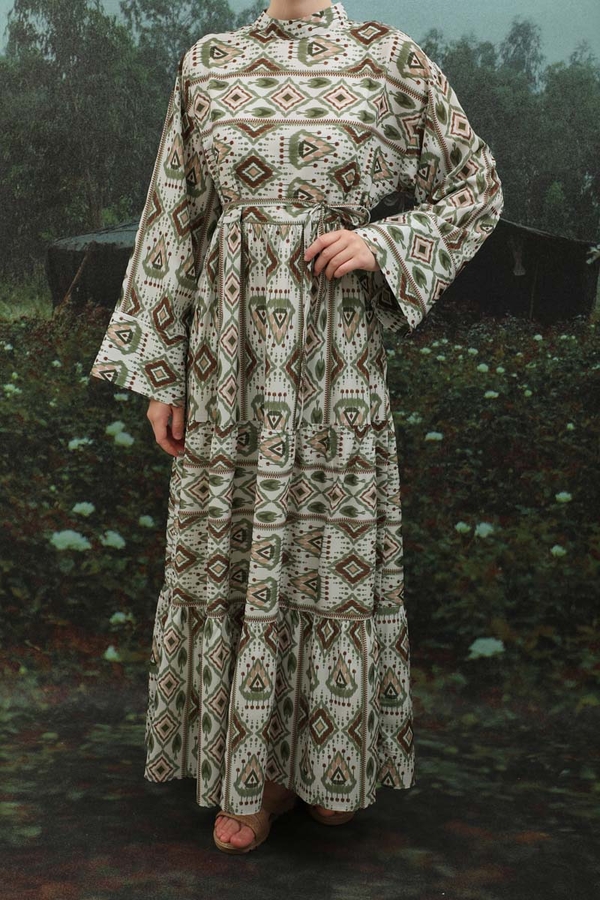 Bohem Desen Elbise Haki - 5