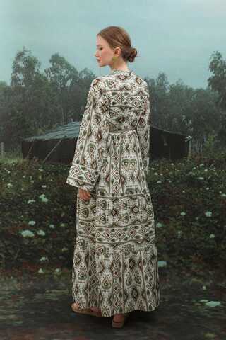 Bohem Desen Elbise Haki - 10