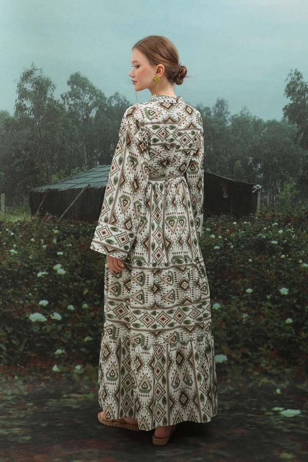 Bohem Desen Elbise Haki - 10