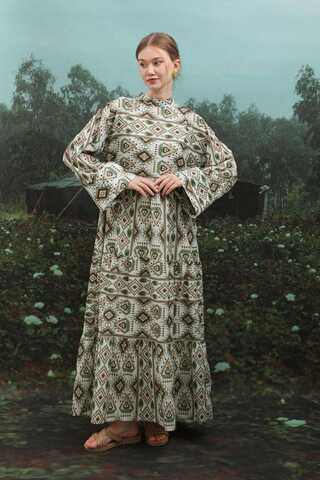 Bohem Desen Elbise Haki - 8