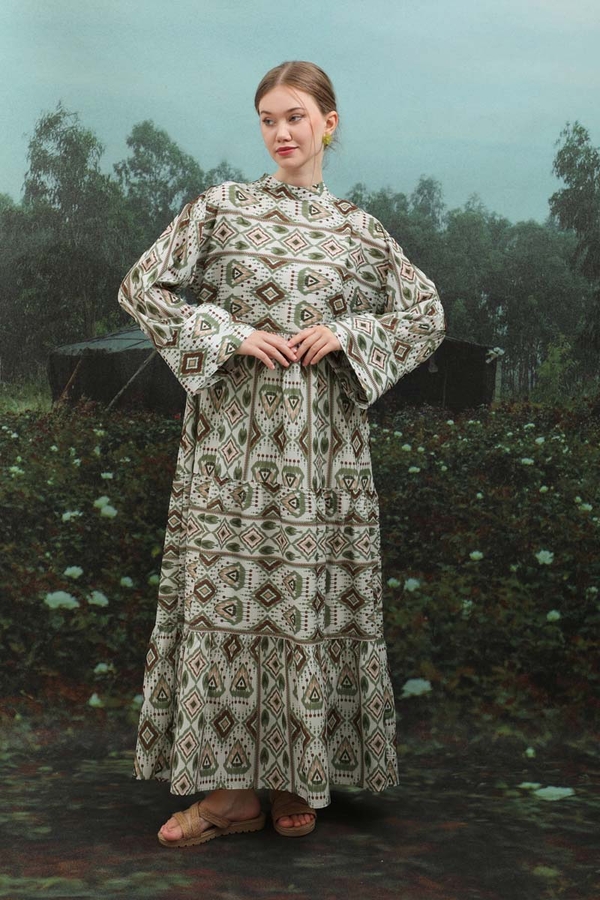 Bohem Desen Elbise Haki - 8