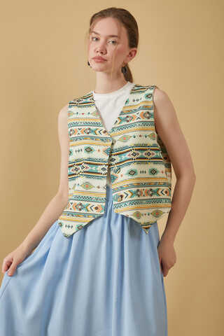 Bohem Desen Yelek Mint - 3