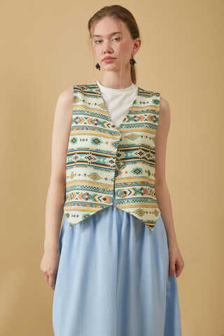 Bohem Desen Yelek Mint - 4