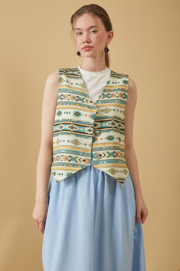 Bohem Desen Yelek Mint - 4