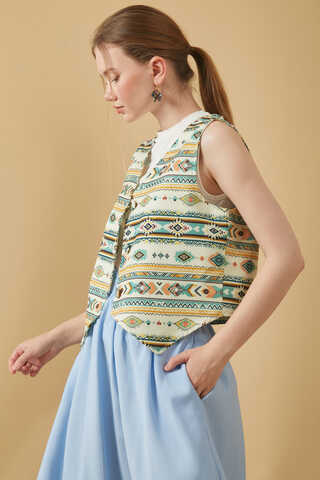 Bohem Desen Yelek Mint - 5