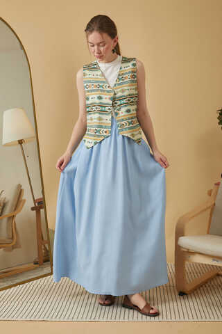 Bohem Desen Yelek Mint - 7