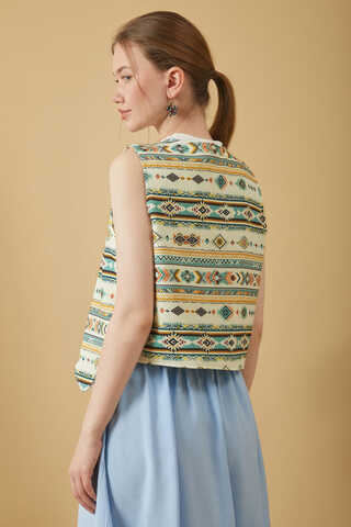 Bohem Desen Yelek Mint - 9