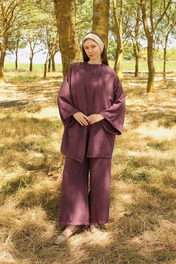 Bol Kimono Takım Mürdüm - 1