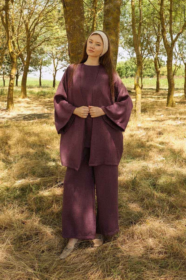 Bol Kimono Takım Mürdüm - 3
