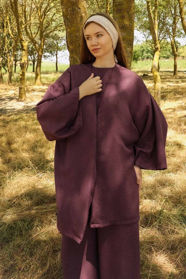 Bol Kimono Takım Mürdüm - 4