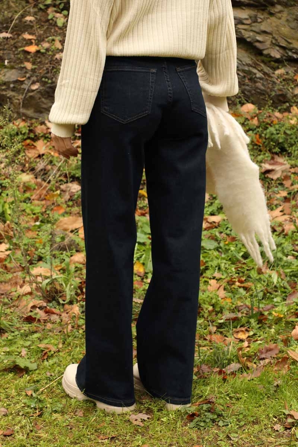 Bol Paça Denim Pantolon Koyu Lacivert - 4