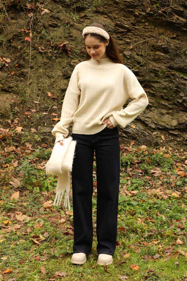 Bol Paça Denim Pantolon Koyu Lacivert 