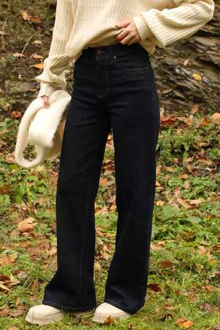 Bol Paça Denim Pantolon Koyu Lacivert - 3