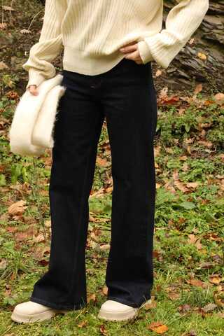 Bol Paça Denim Pantolon Koyu Lacivert - 2