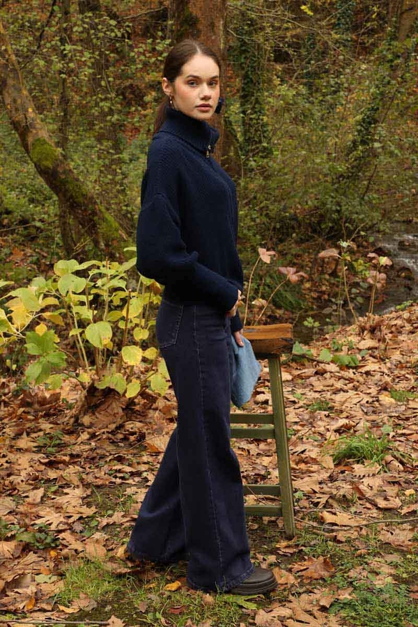 Bol Paça Denim Pantolon Mavi - 4