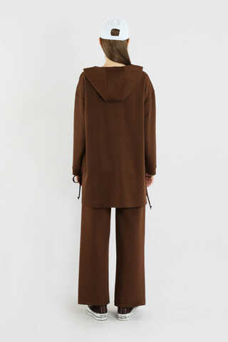 Bol Paça Kapüşonlu Sweat Takım Acı Kahve - 6