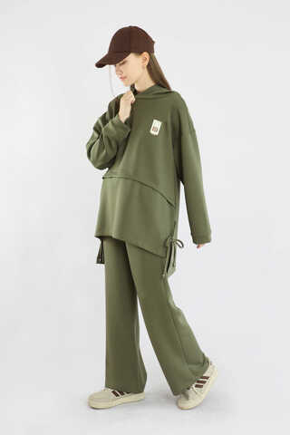 Bol Paça Kapüşonlu Sweat Takım Haki - 1
