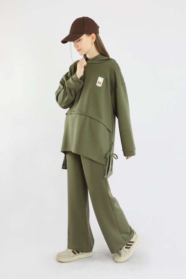 Bol Paça Kapüşonlu Sweat Takım Haki - 1