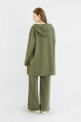 Bol Paça Kapüşonlu Sweat Takım Haki - 6