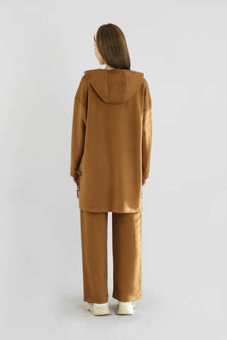 Bol Paça Kapüşonlu Sweat Takım Kahve - 6