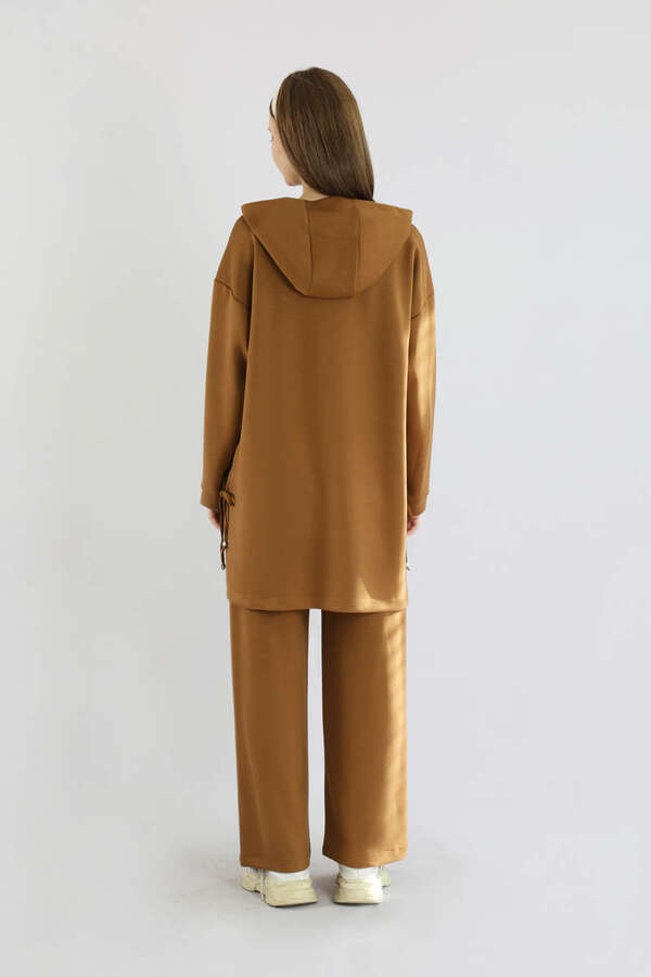 Bol Paça Kapüşonlu Sweat Takım Kahve - 6
