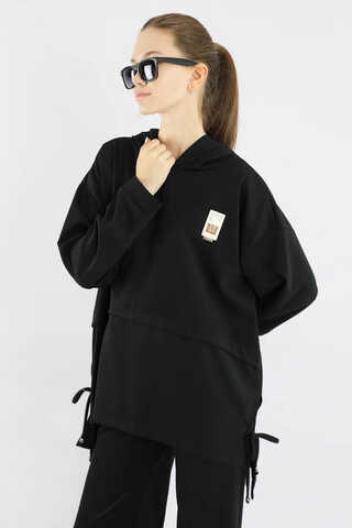 Bol Paça Kapüşonlu Sweat Takım Siyah - 4