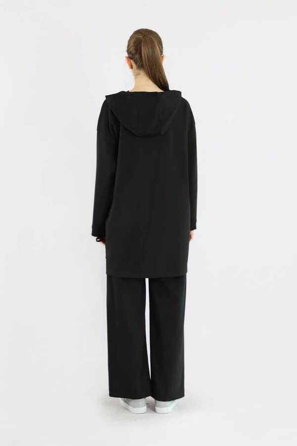 Bol Paça Kapüşonlu Sweat Takım Siyah - 6