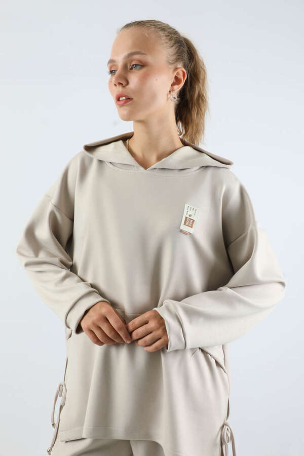 Bol Paça Kapüşonlu Sweat Takım Taş - 4