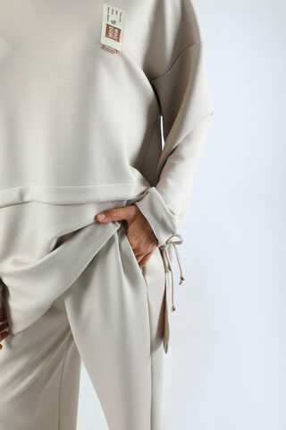 Bol Paça Kapüşonlu Sweat Takım Taş - 2