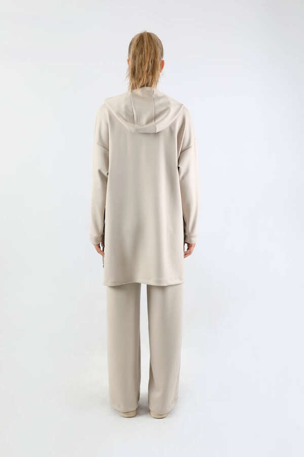 Bol Paça Kapüşonlu Sweat Takım Taş - 6