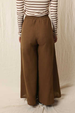 Bol Paça Müslin Pantolon Kahverengi - 6
