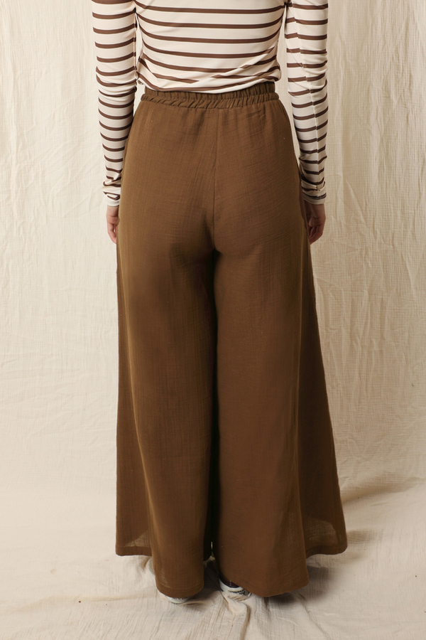 Bol Paça Müslin Pantolon Kahverengi - 6