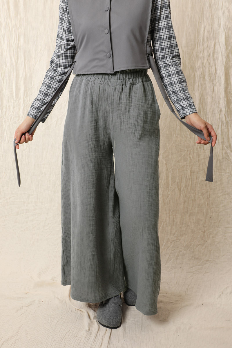 Bol Paça Müslin Pantolon Koyu Gri