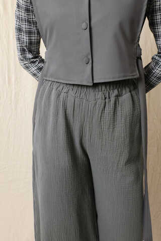 Bol Paça Müslin Pantolon Koyu Gri - 5