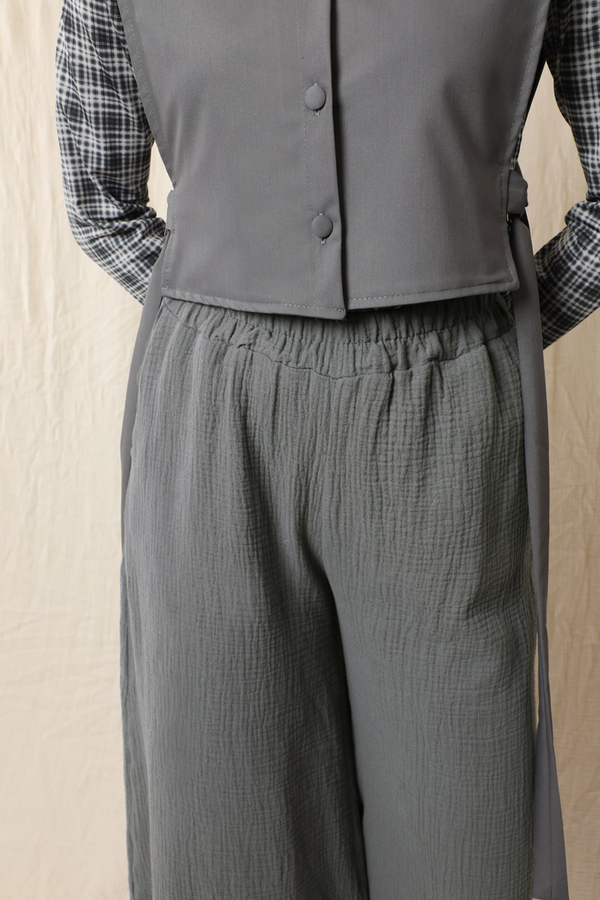 Bol Paça Müslin Pantolon Koyu Gri - 5