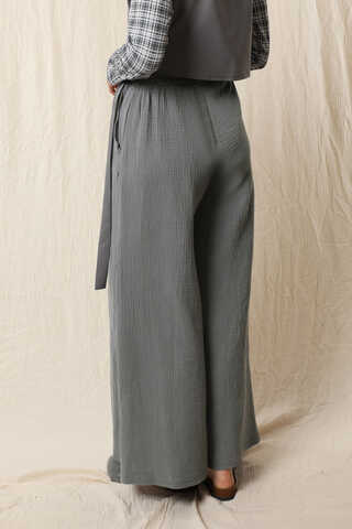Bol Paça Müslin Pantolon Koyu Gri - 6