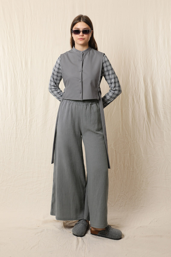 Bol Paça Müslin Pantolon Koyu Gri (1)