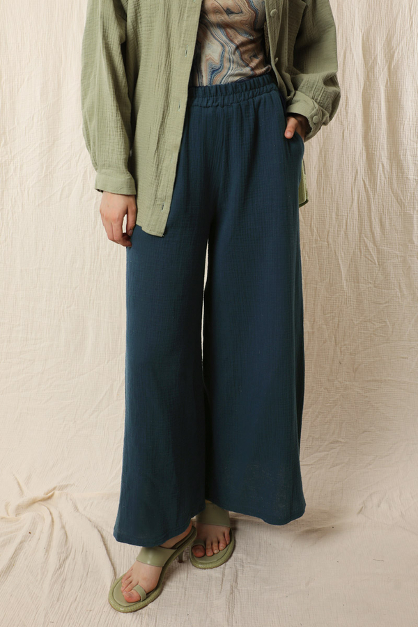 Bol Paça Müslin Pantolon Lacivert - 1