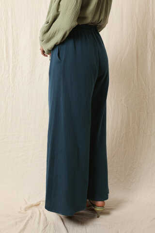 Bol Paça Müslin Pantolon Lacivert - 6