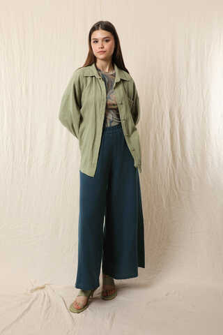 Bol Paça Müslin Pantolon Lacivert - 2