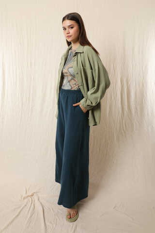 Bol Paça Müslin Pantolon Lacivert - 5