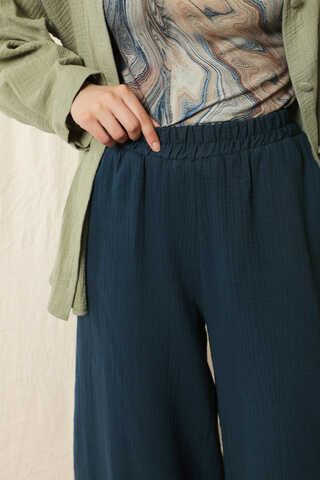 Bol Paça Müslin Pantolon Lacivert - 3