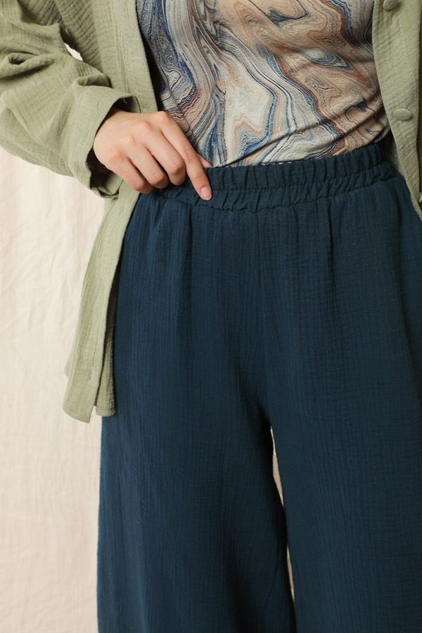 Bol Paça Müslin Pantolon Lacivert - 3