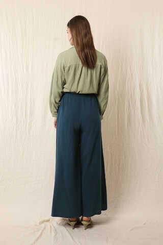 Bol Paça Müslin Pantolon Lacivert - 7