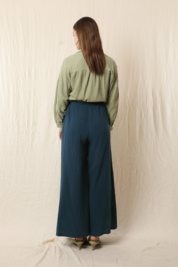 Bol Paça Müslin Pantolon Lacivert - 7